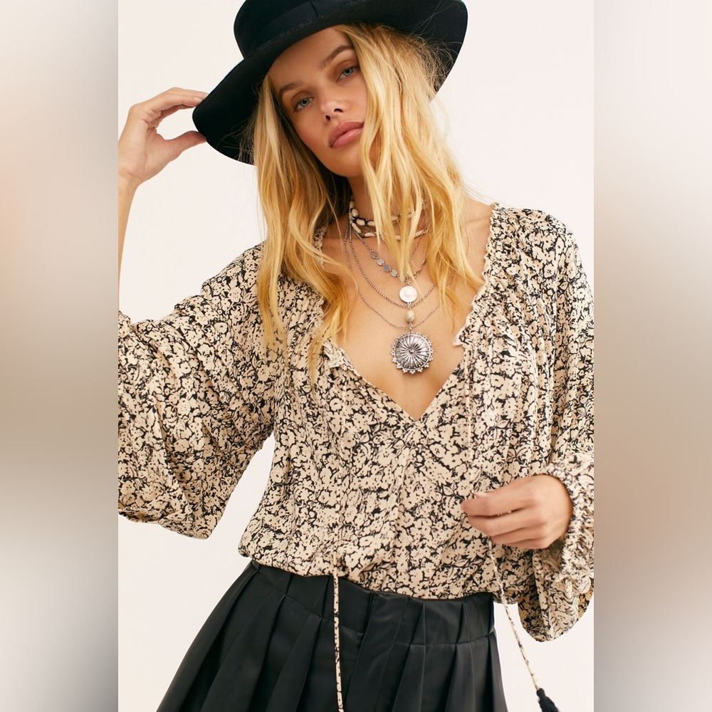 Free People All Tucks Printed Bodysuit